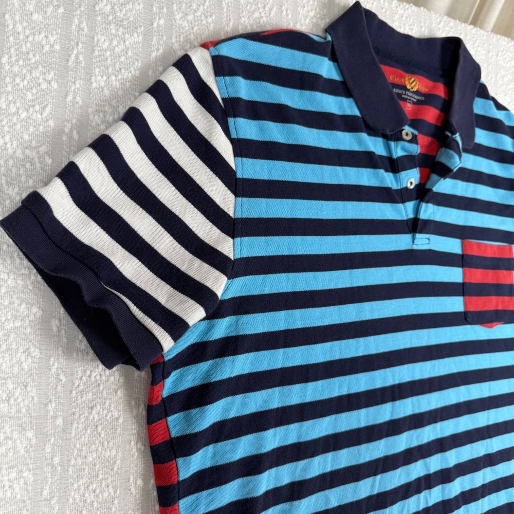 90s Club Room Mens Striped Rugby Polo Shirt Size XXL Knit Dopamine Retro Pocket - Picture 12 of 15